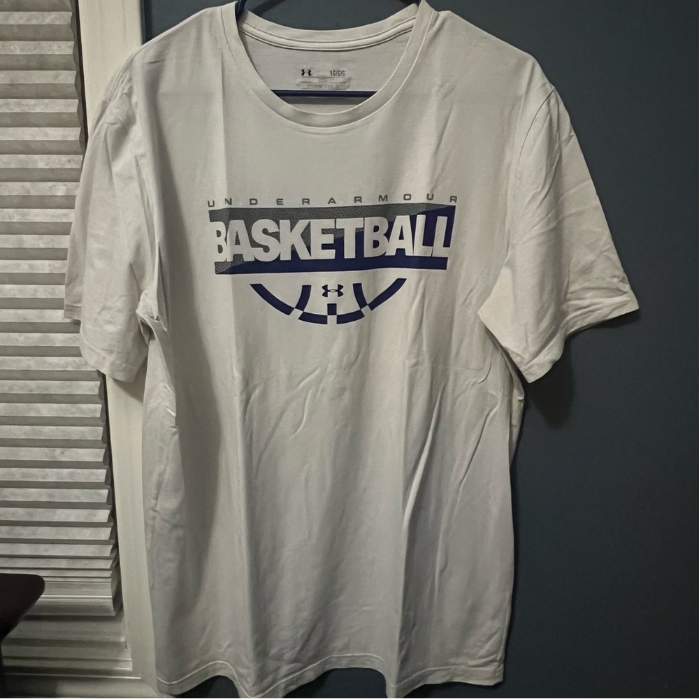 Under Armour White and Blue Basketball Tee